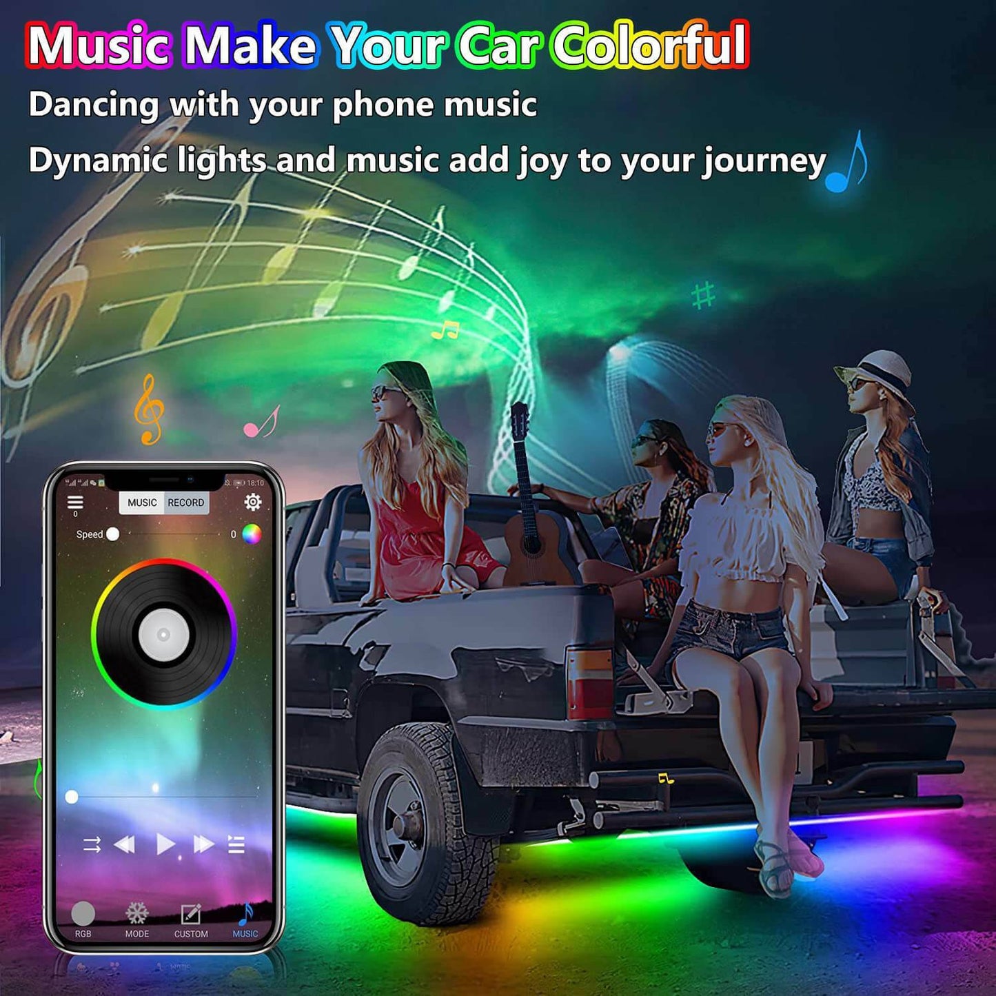 6x Car Underglow Neon Accent Strip Lights Kit RGB Million Multi-Color Music Lamp